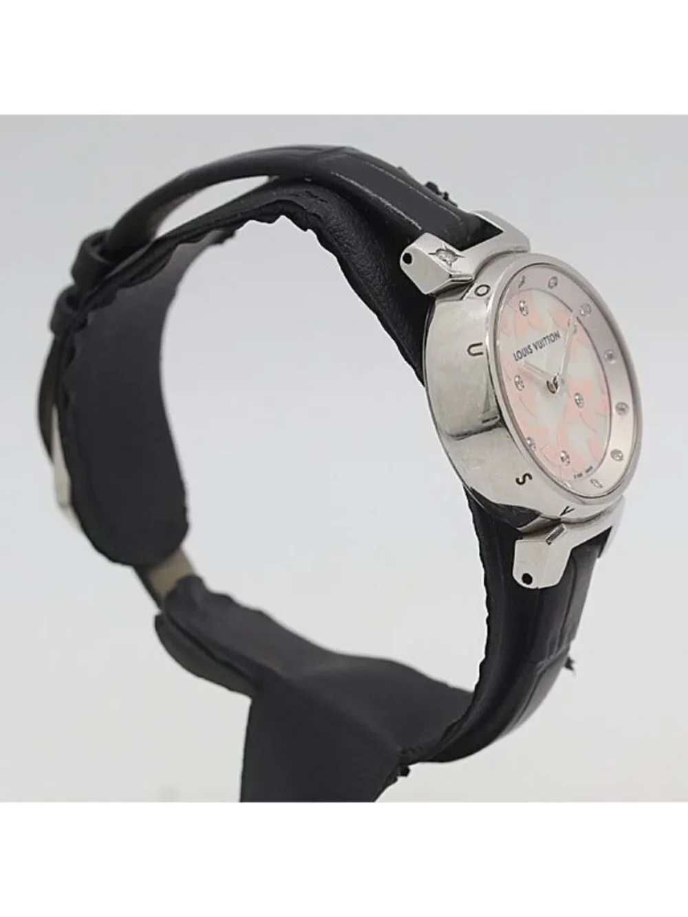 Louis Vuitton Tambour Bree Diamond Pink Shell Dial Quartz Watch